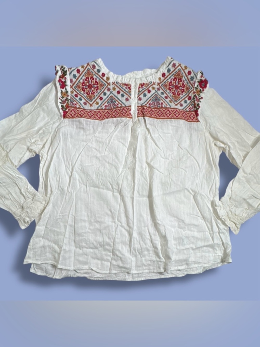Savanna Jane Top Womens 2X  Floral Embroidered Flutter Long Sleeve Blouse *flaw